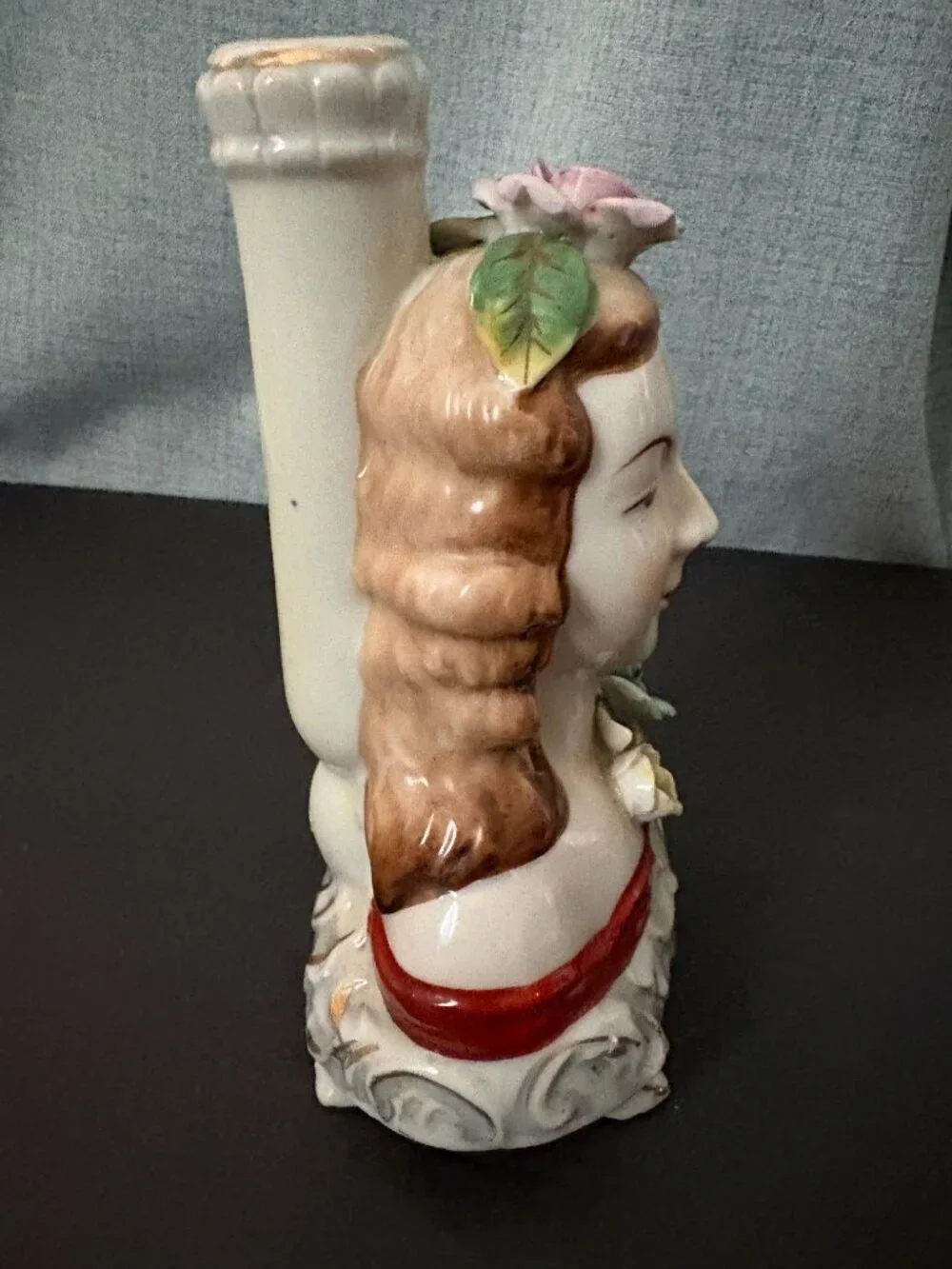 Vintage Occupied Japan Hand Painted Porcelain Lady Lamp Base/Candle Holder